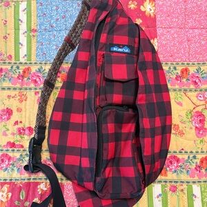 Kavu Red and Black Checkered Sling Bag